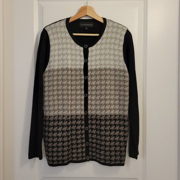 Vintage Soft La Madona Houndstooth Cardigan with Buttons and Side Pockets - Picture 1 of 5